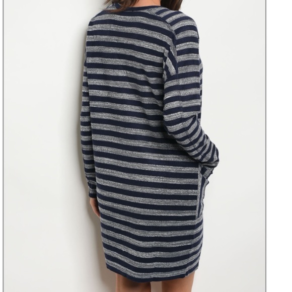 🦋FRONT POCKET NAVY/GREY STRIPED MINI DRESS🦋 - Picture 2 of 3